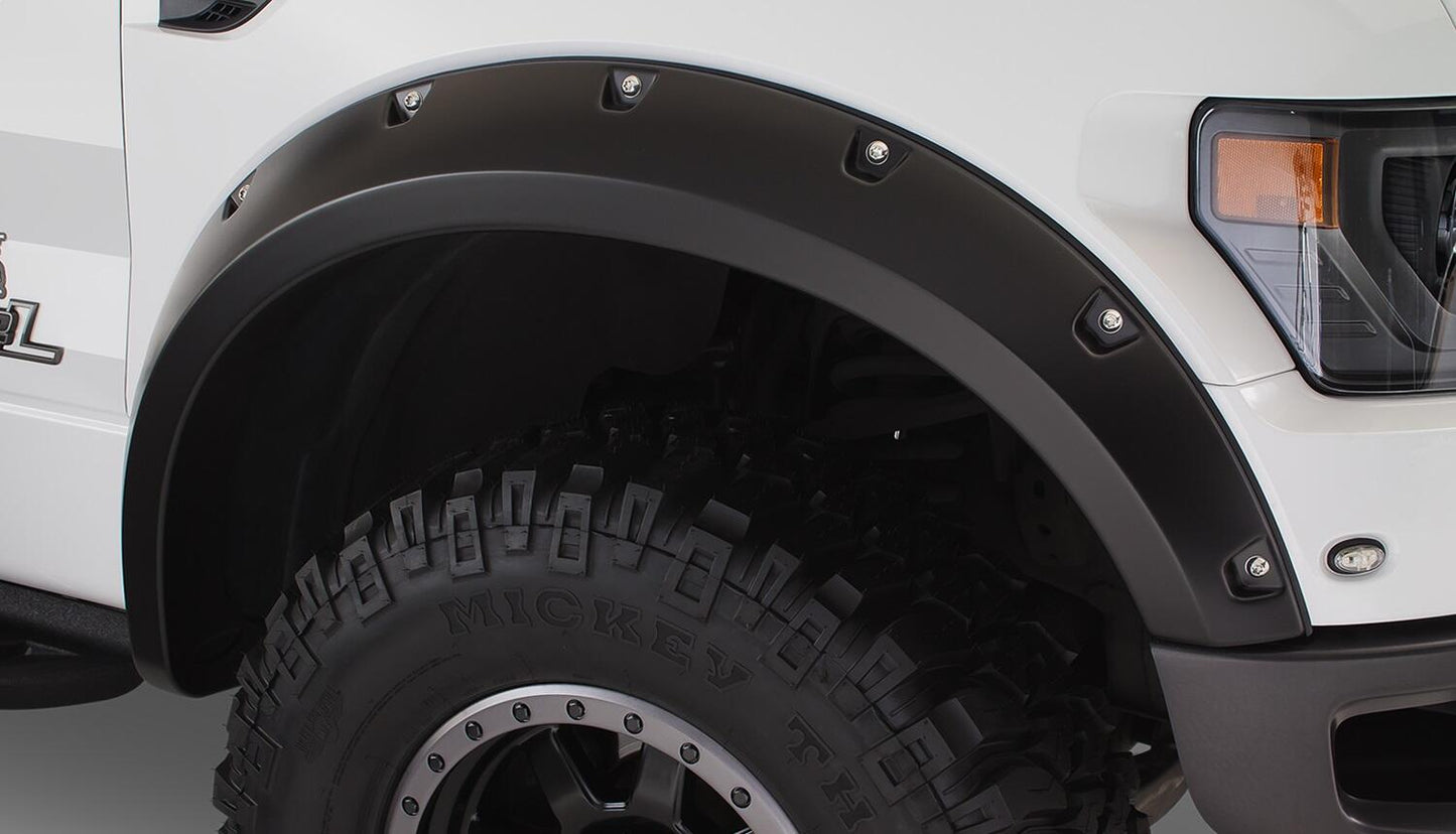 Black Pocket/Rivet Style Smooth Finish Front Fender Flares For 2010-2014 Ford Raptor Bushwacker