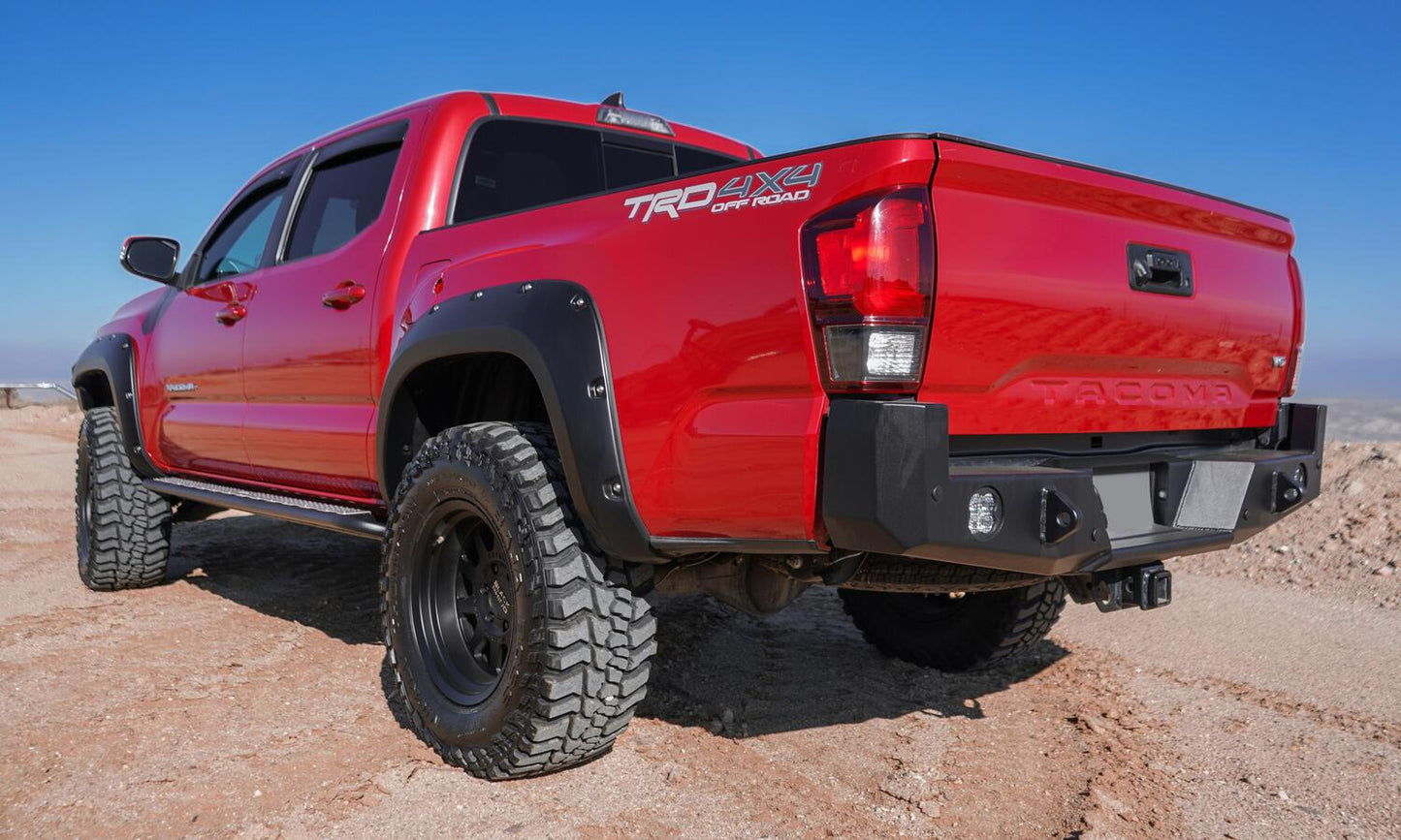 Black Pocket/Rivet Style Smooth Finish Rear Fender Flares For 2016-2022 Toyota Tacoma Bushwacker