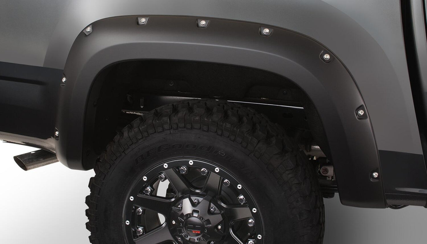 Black Pocket/Rivet Style Smooth Finish Rear Fender Flares For 2015-2022 Chevrolet Colorado W/61.7 Inch Bed Bushwacker