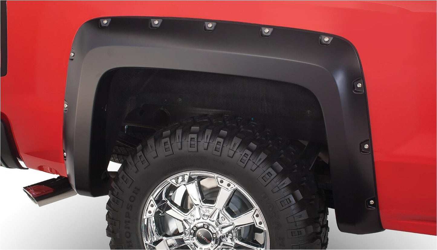 Black Pocket/Rivet Style Smooth Finish 4-Piece Fender Flare Set For 2014-2018 Chevrolet Silverado 1500 Fits 69.3 Inch Bed Bushwacker