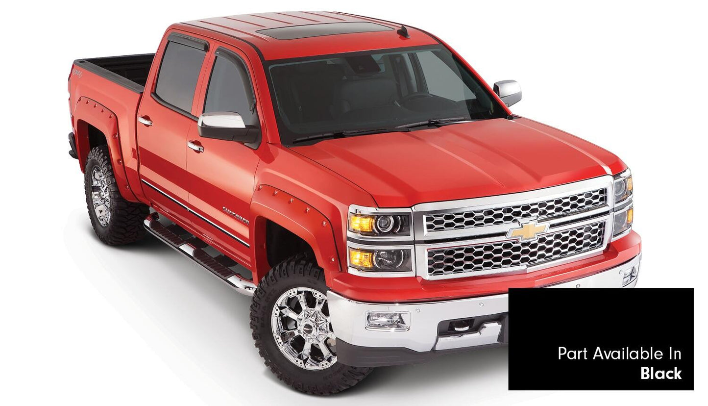 Pocket/Rivet Style Color Matched Black 4-Piece Fender Flare Set For 2016-2018 Silverado 1500 Fits 69.3 Inch Bed Bushwacker