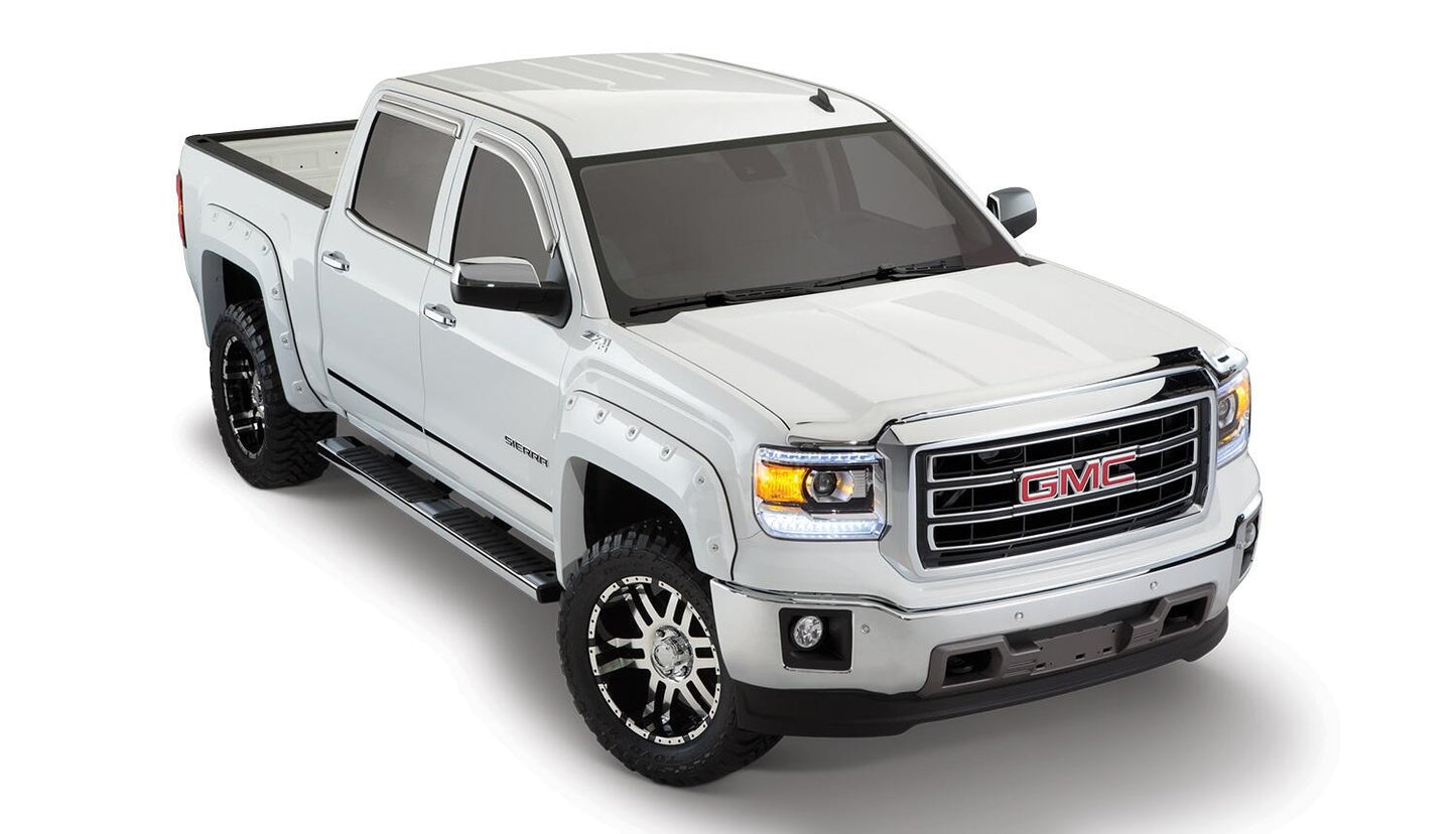 Black Boss Pocket/Rivet Style Smooth Finish 4-Piece Fender Flare Set For 2016-2018 GMC Sierra 1500 Fits 69.3 Inch Bed Bushwacker