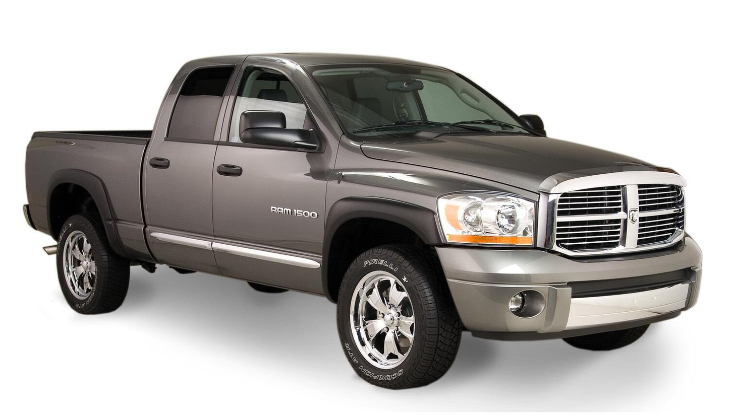 Black OE Style Smooth Finish 4-Piece Fender Flare Set For 2002-2008 Dodge Ram 1500 2003-2009 Ram 2500, 3500 Fits 97.9/98.3 Inch Bed Bushwacker
