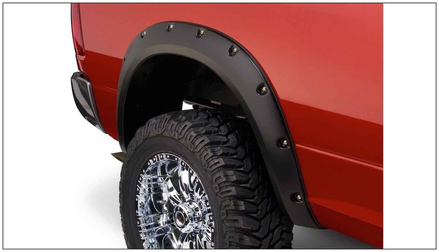 Black Pocket/Rivet Style Smooth Finish 4-Piece Fender Flare Set For 2010-2018 Dodge Ram 2500, 3500 Bushwacker