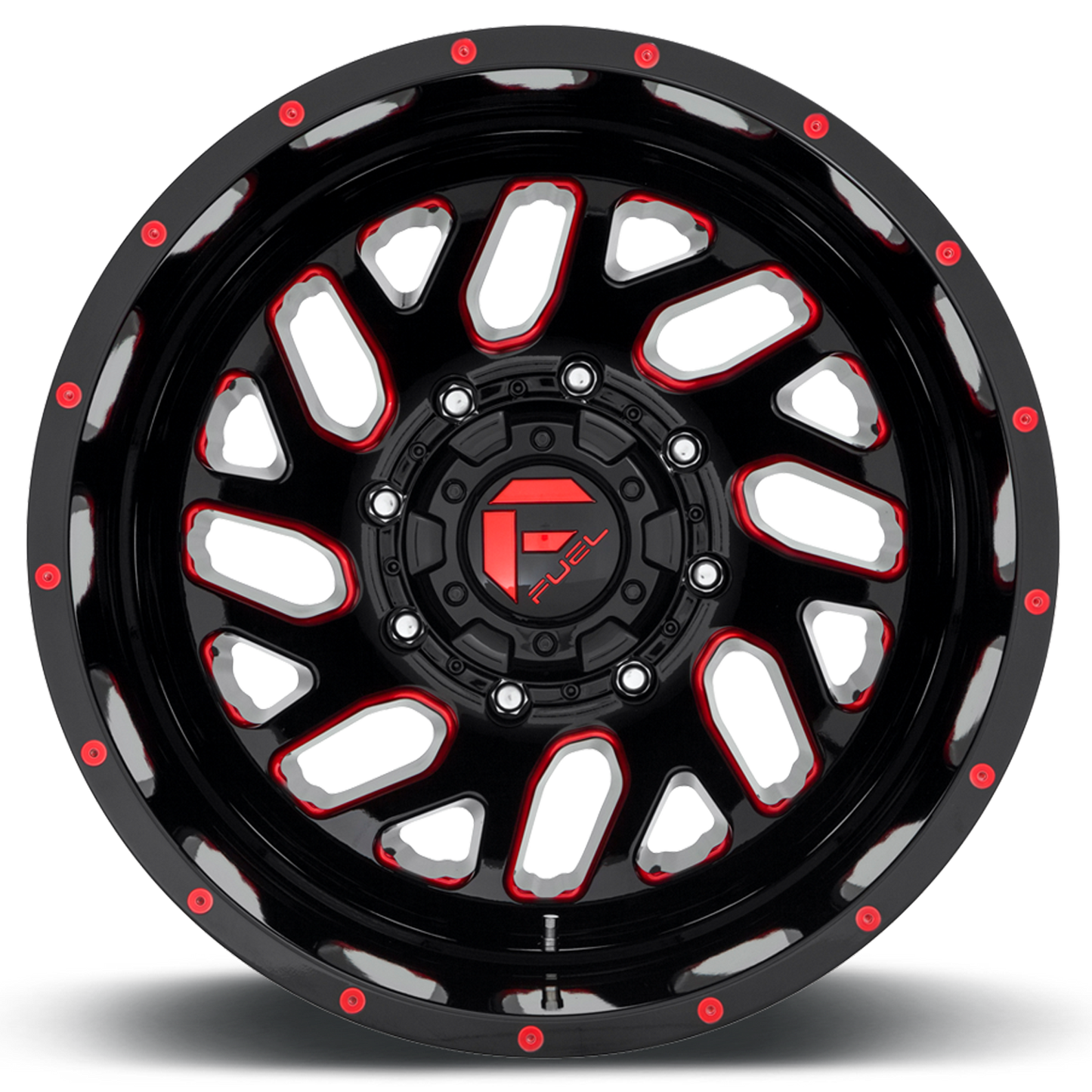 Dually Wheels 20X8.25 Triton Dually D656 8 On 210 Gloss Black Red Tinted Clear 154.3 Bore -221 Offset Mesh Spoke Outer Dually Fuel Off Road Wheels
