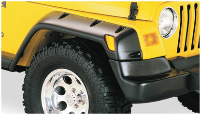 Black Large Pocket/Rivet Style Textured Finish 4-Piece Fender Flare Set For 1997-2006 Jeep Wrangler TJ, Euro Rubicon Conversion Package Bushwacker