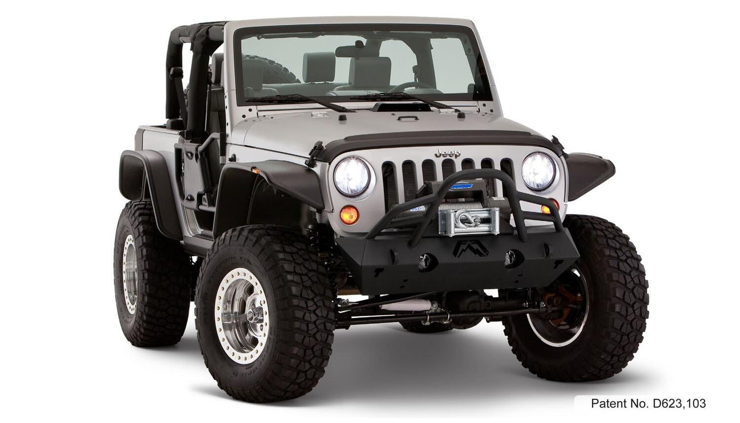 Black Jeep Flat Style Textured Finish 4-Piece Fender Flare Set For 2007-2018 Jeep Wrangler JK 2-Door Bushwacker