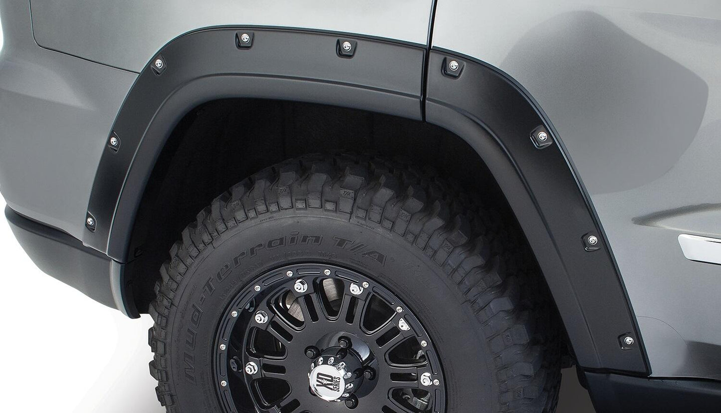 Black Pocket/Rivet Style Smooth Finish 4-Piece Fender Flare Set For 2011-2016 Jeep Grand Cherokee (Excludes SRT8) Bushwacker