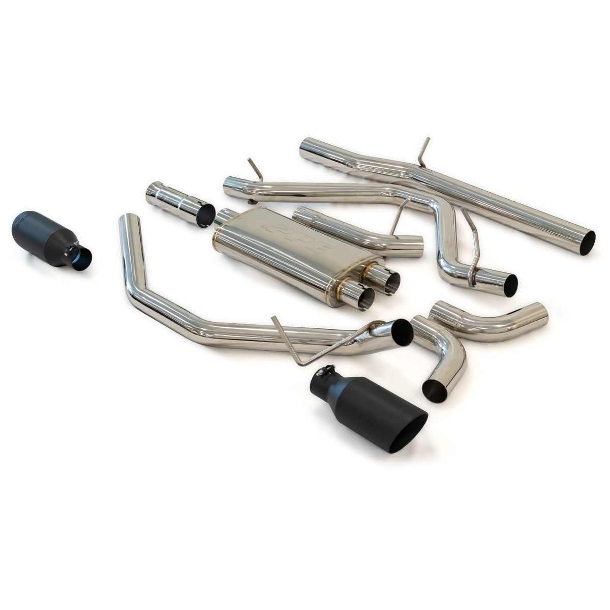 Exhaust Cat Back 2.5 Inch w/Dual Tips Pol/Blk GM 4.3L 5.3L 2014-2018 2019 Classic Body