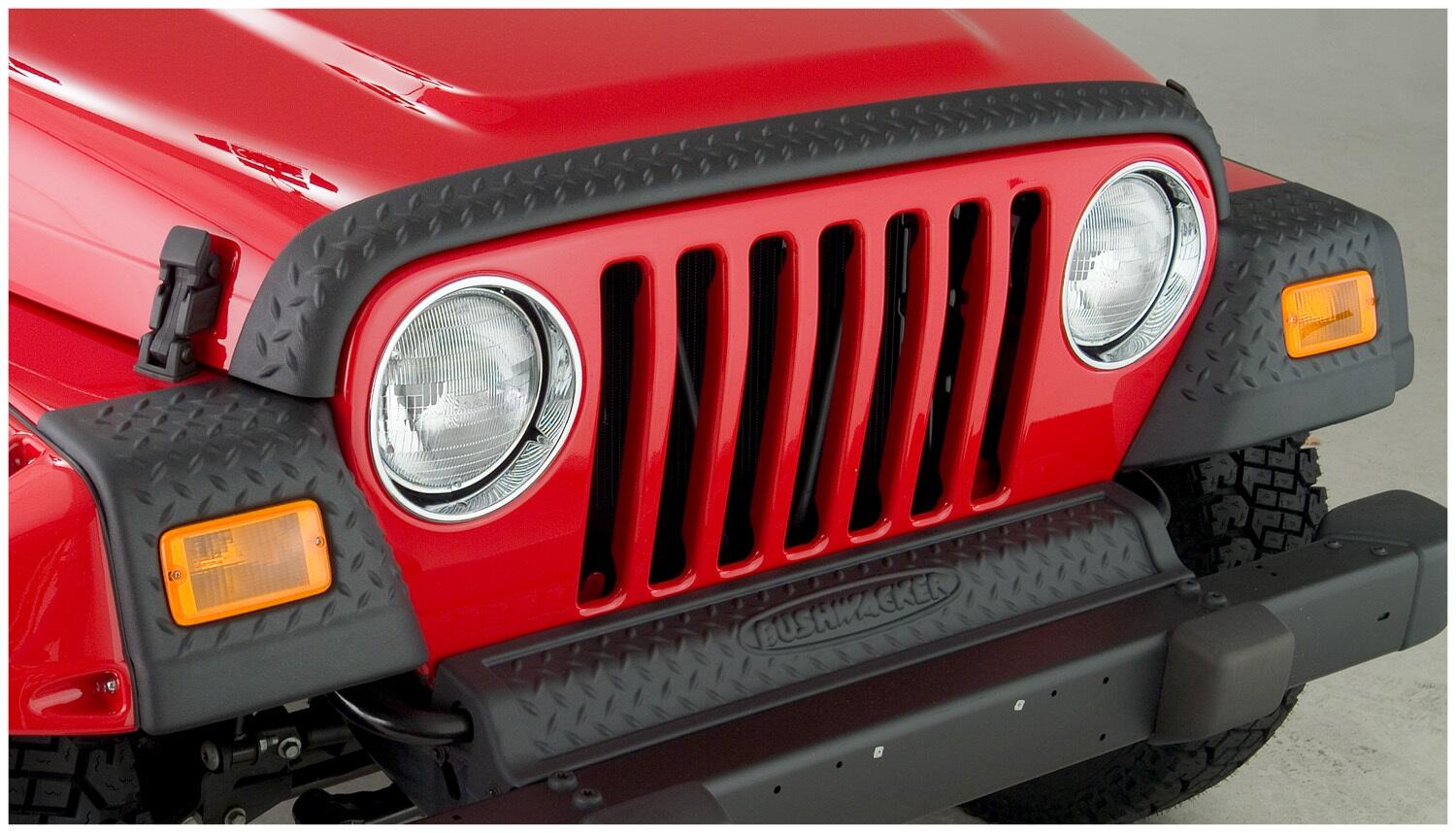 Black Trail Armor Hood Stone Guard And Front Corners For 1997-2006 Jeep Wrangler, 4pc Set Bushwacker