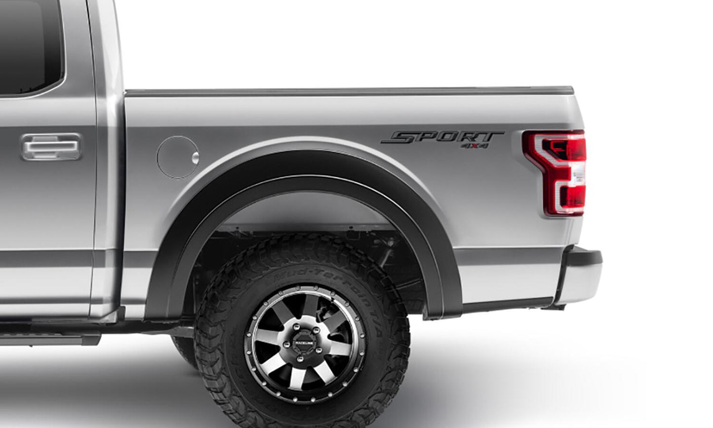 Black Extendafender Style Smooth Finish Rear Fender Flares For 2015-2020 Ford F150 Bushwacker