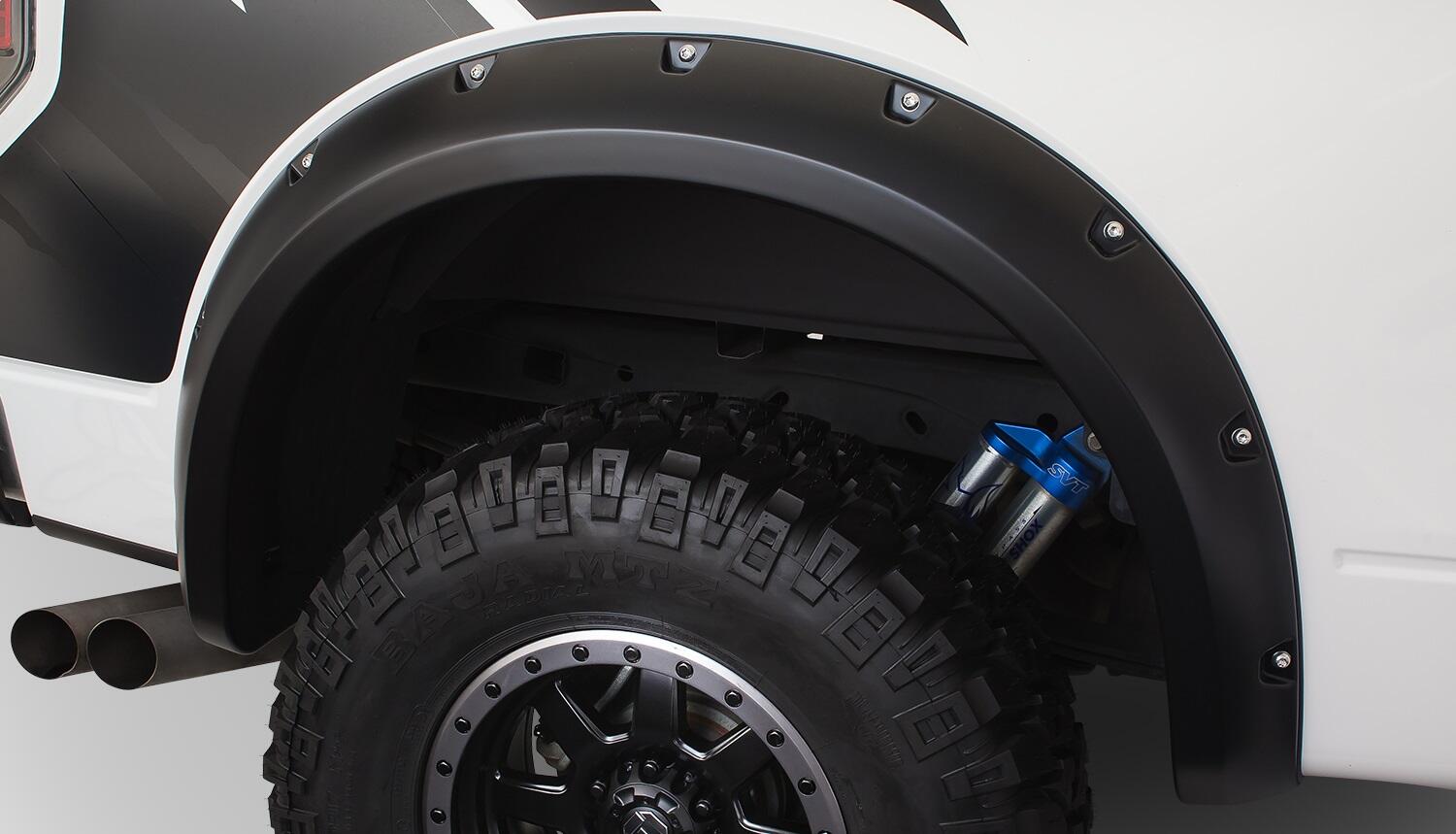Black Pocket/Rivet Style Smooth Finish Rear Fender Flares For 2010-2014 Ford Raptor Bushwacker