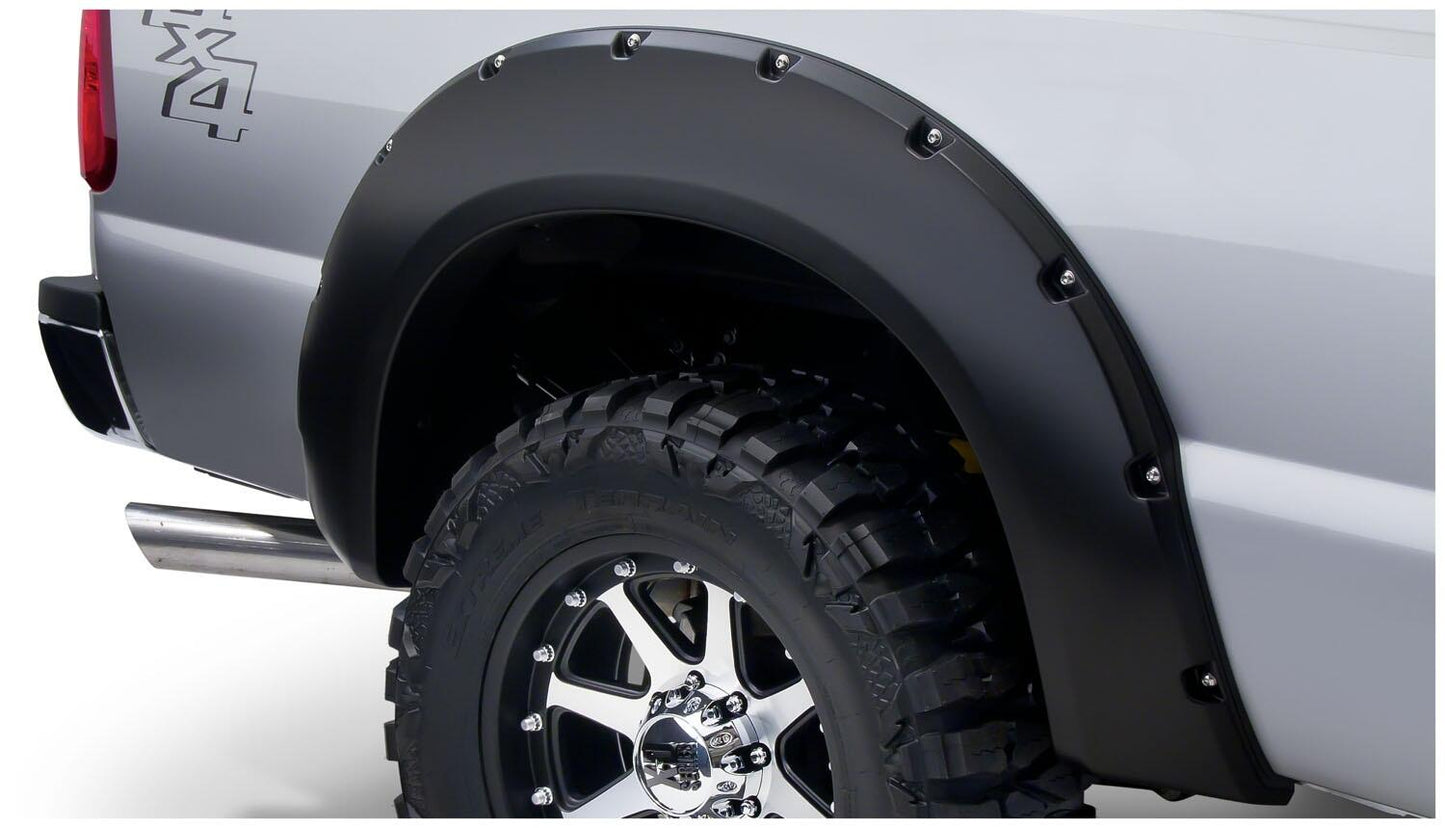 Black Pocket/Rivet Style Smooth Finish 4-Piece Fender Flare Set For 2008-2010 Ford F250/F350 Super Duty Bushwacker