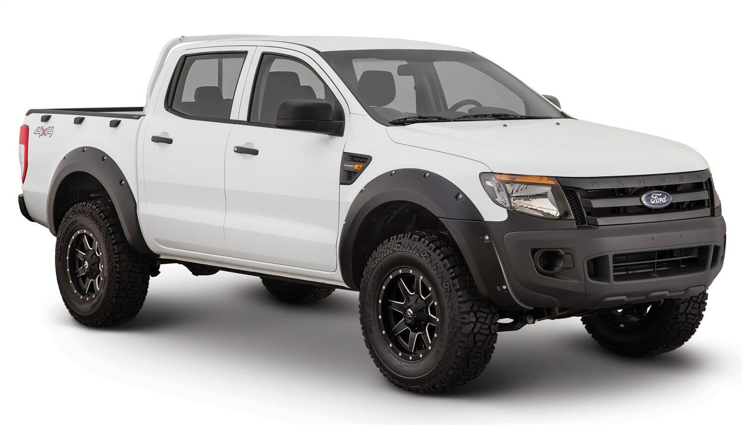 Black Pocket/Rivet Style Smooth Finish 4-Piece Fender Flare Set For 2011-2018 Ford Ranger Bushwacker