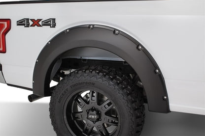 Black Pocket/Rivet Style Smooth Finish 4-Piece Fender Flare Set For 2015-2017 Ford F150 (Excludes Models W/Tech Package) Bushwacker