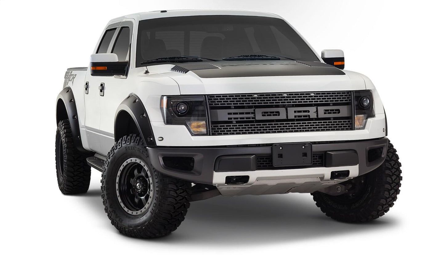 Black Pocket/Rivet Style Smooth Finish 4-Piece Fender Flare Set For 2010-2014 Ford Raptor Bushwacker