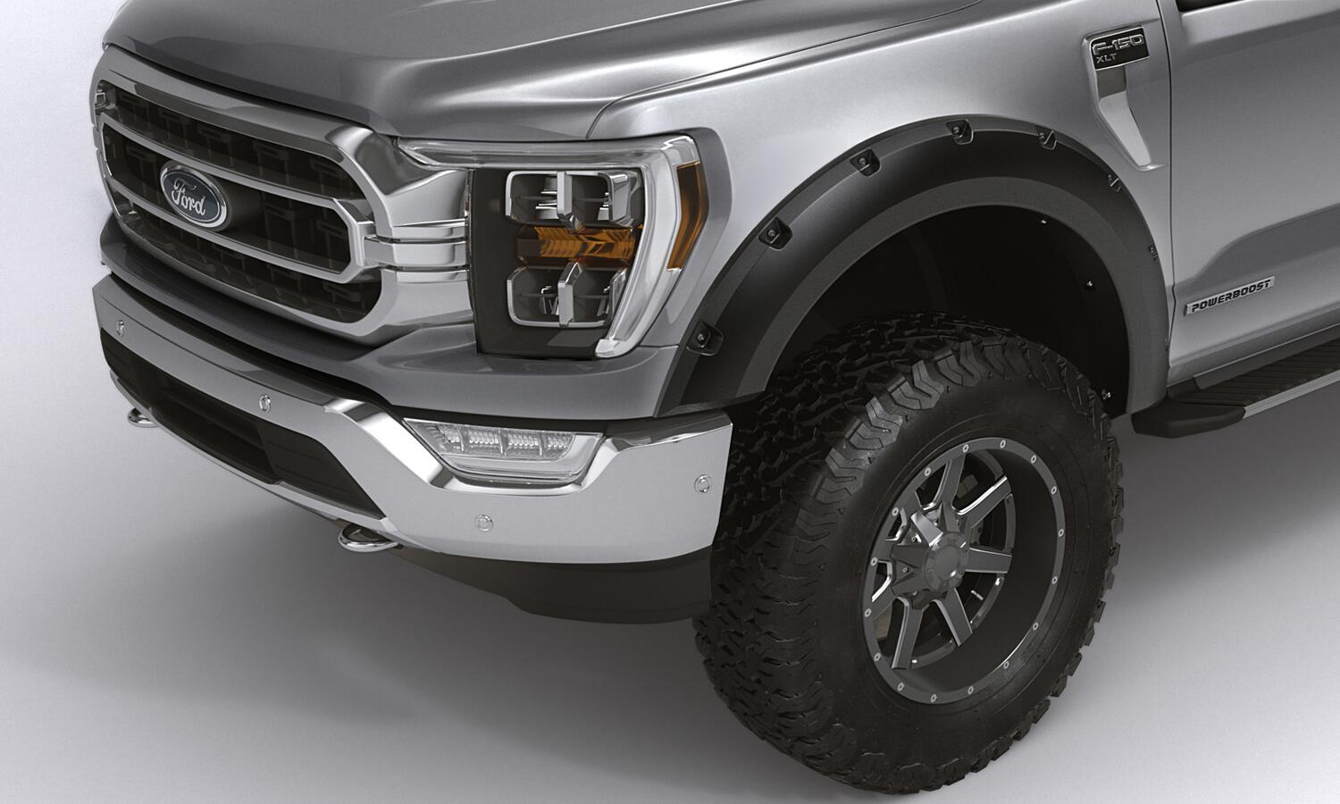 Black Forge Pocket/Rivet Textured Finish 4-Pc Fender Flare Set For 2021-2022 Ford F150 Will Not F150 Lightning Bushwacker