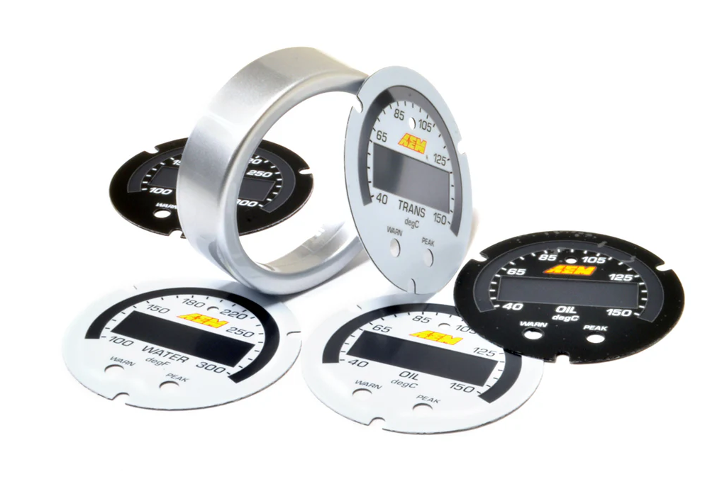 X-Series Temperature Gauge Accessory Kit Silver Bezel Black Transmission and Oil Faceplates White Water, Transmission, and Oil Faceplates AEM Electronics