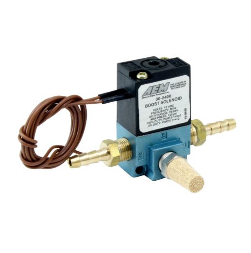 Boost Control Solenoid Kit 2 x 1/8 Inch NPT to 3/16 Inch Barb Adapter and Muffler AEM Electronics