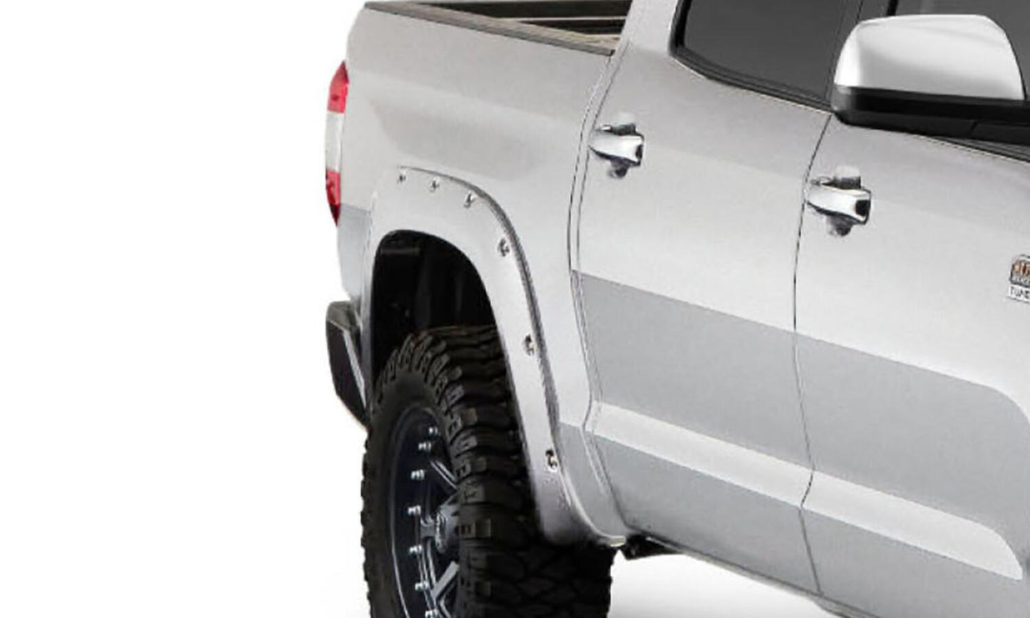 Pocket/Rivet Style Color Matched Super White 4-Piece Fender Flare Set For 2017-2021 Toyota Tundra, Must Remove Mudflaps Bushwacker