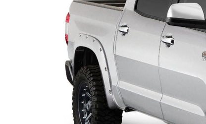 Pocket/Rivet Style Color Matched Super White 4-Piece Fender Flare Set For 2017-2021 Toyota Tundra, Must Remove Mudflaps Bushwacker