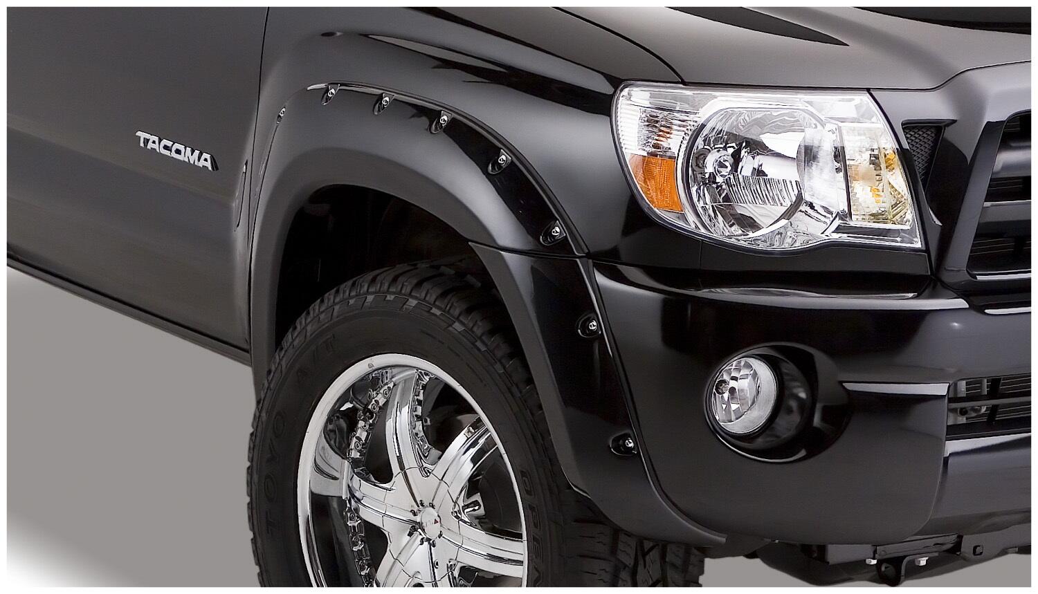Black Pocket/Rivet Style Smooth Finish 4-Piece Fender Flare Set For 2005-2011 Toyota Tacoma W/73.5 Inch Bed Bushwacker