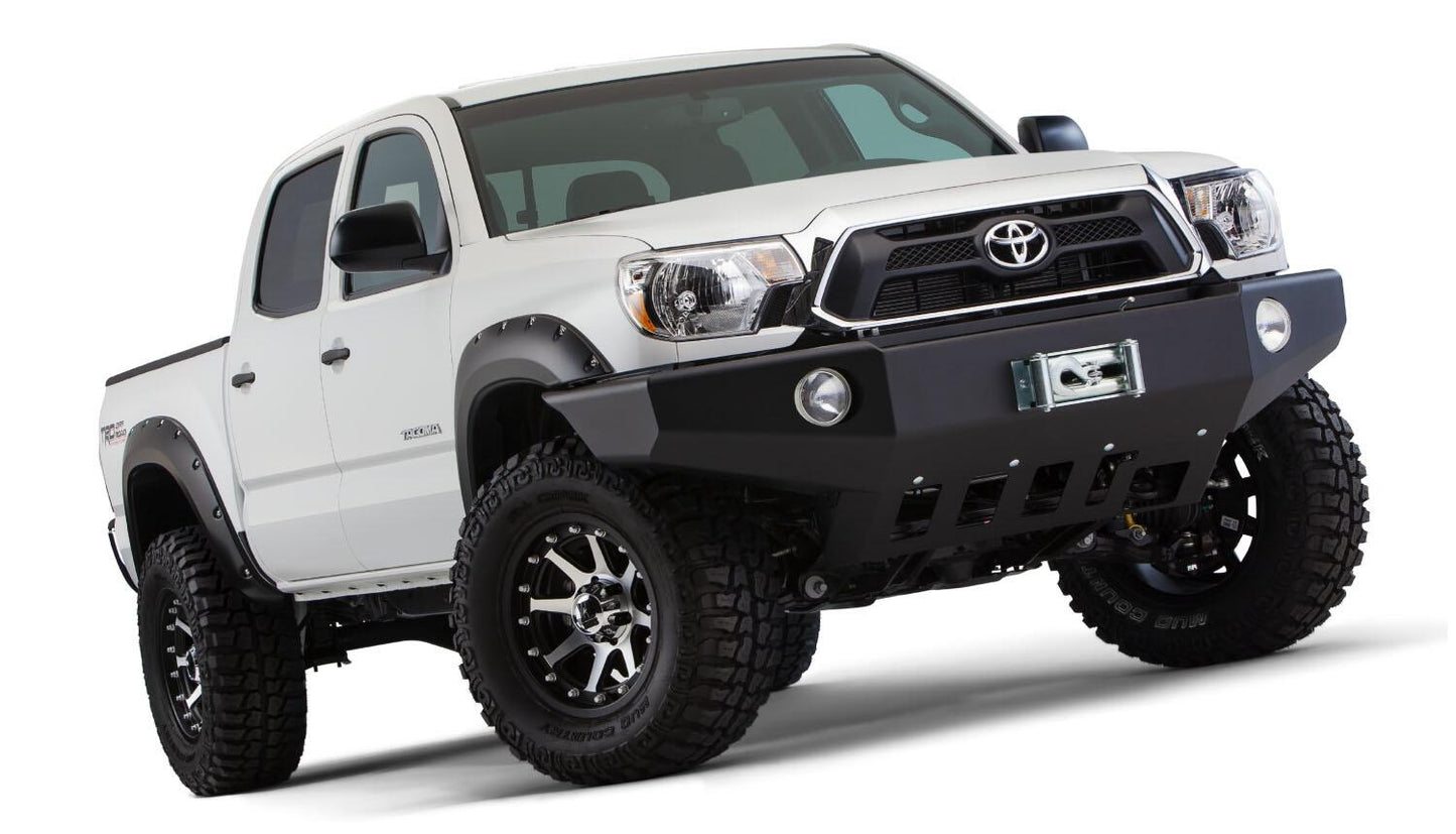 Black Pocket/Rivet Style Smooth Finish 4-Piece Fender Flare Set For 2012-2015 Toyota Tacoma W/60.3 Inch Bed Bushwacker