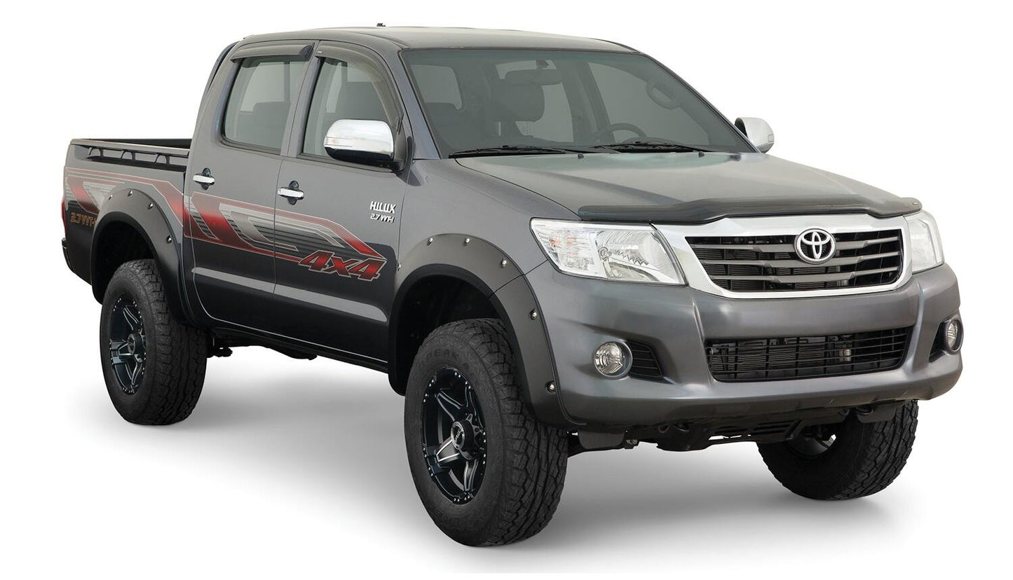 Black Pocket/Rivet Style Smooth Finish 4-Piece Fender Flare Set For 2011-2013 Toyota Hilux Bushwacker