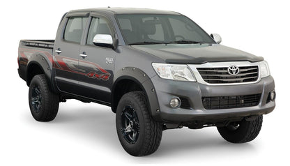 Black Pocket/Rivet Style Smooth Finish 4-Piece Fender Flare Set For 2011-2013 Toyota Hilux Bushwacker