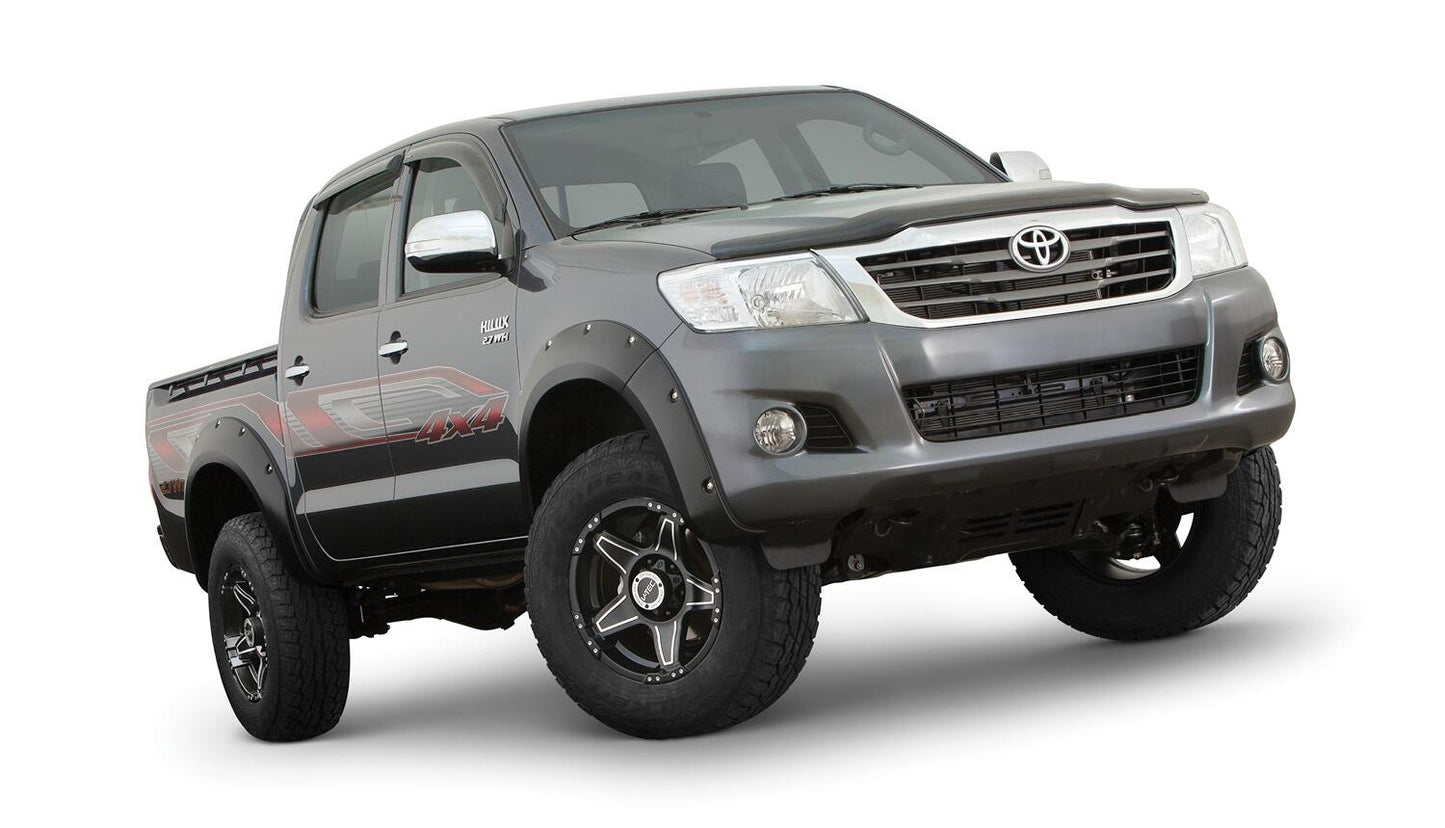Black Pocket/Rivet Style Smooth Finish 4-Piece Fender Flare Set For 2011-2013 Toyota Hilux Bushwacker