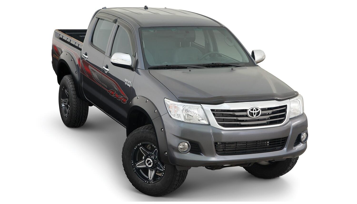 Black Pocket/Rivet Style Smooth Finish 4-Piece Fender Flare Set For 2011-2013 Toyota Hilux Bushwacker
