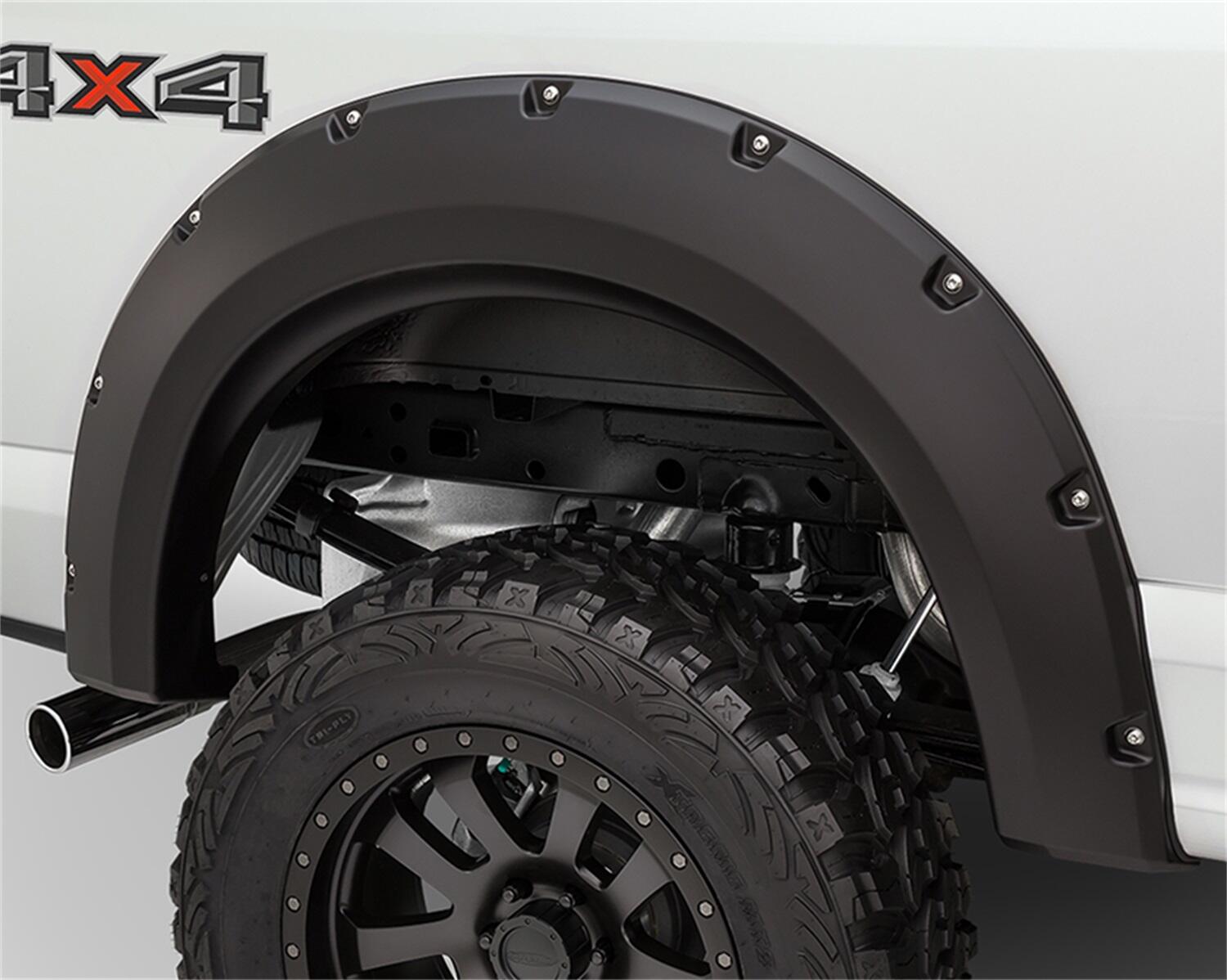 Black Max Coverage Pocket/Rivet Style Smooth Finish Rear Fender Flares For 2019 Chevrolet Silverado 1500 Ld, 2014-2018 Silverado 1500, 2015-2019 Silverado 2500 Hd/3500 Hd (Excludes Dually) Fits 78.8/97.8 Inch Bed Bushwacker