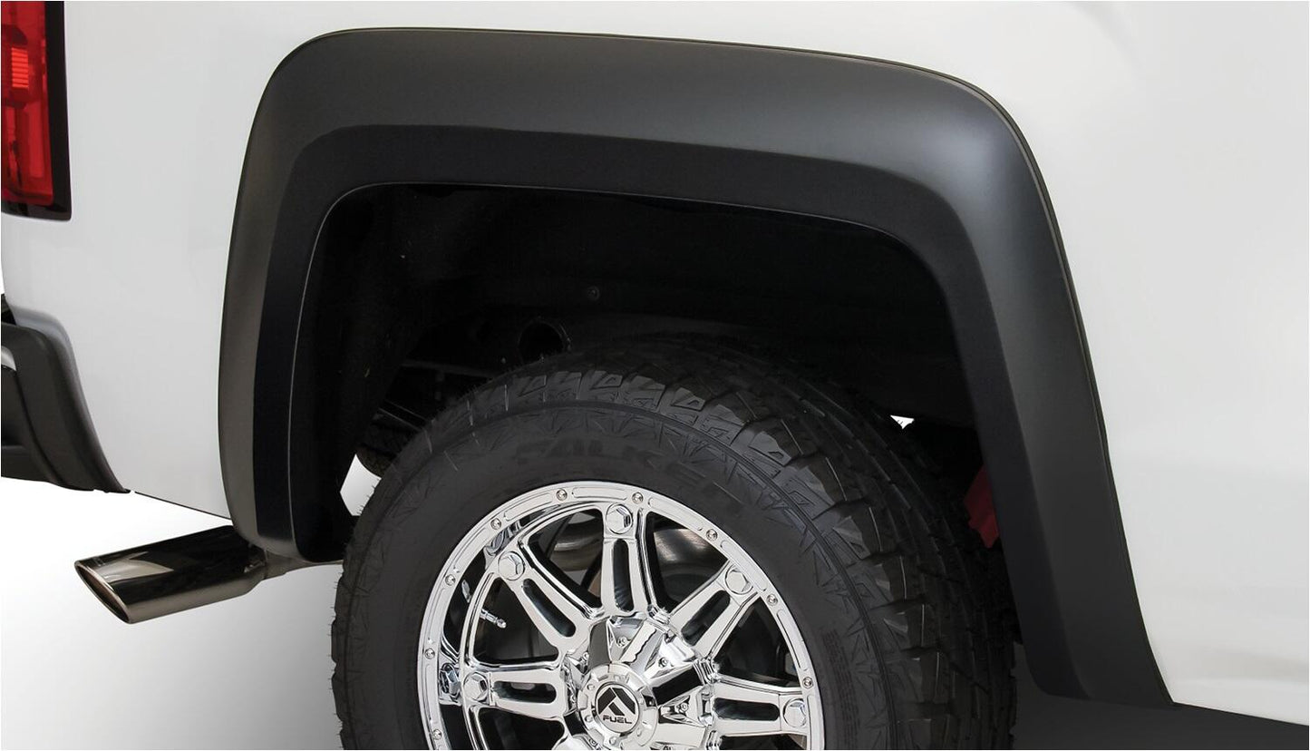 Black Extendafender Style Smooth Finish Rear Fender Flares For 2019 GMC Sierra 1500 Limited, 2014-2018 GMC Sierra 1500, 2015-2019 Sierra 2500HD/3500 Hd (Excludes Dually) Bushwacker