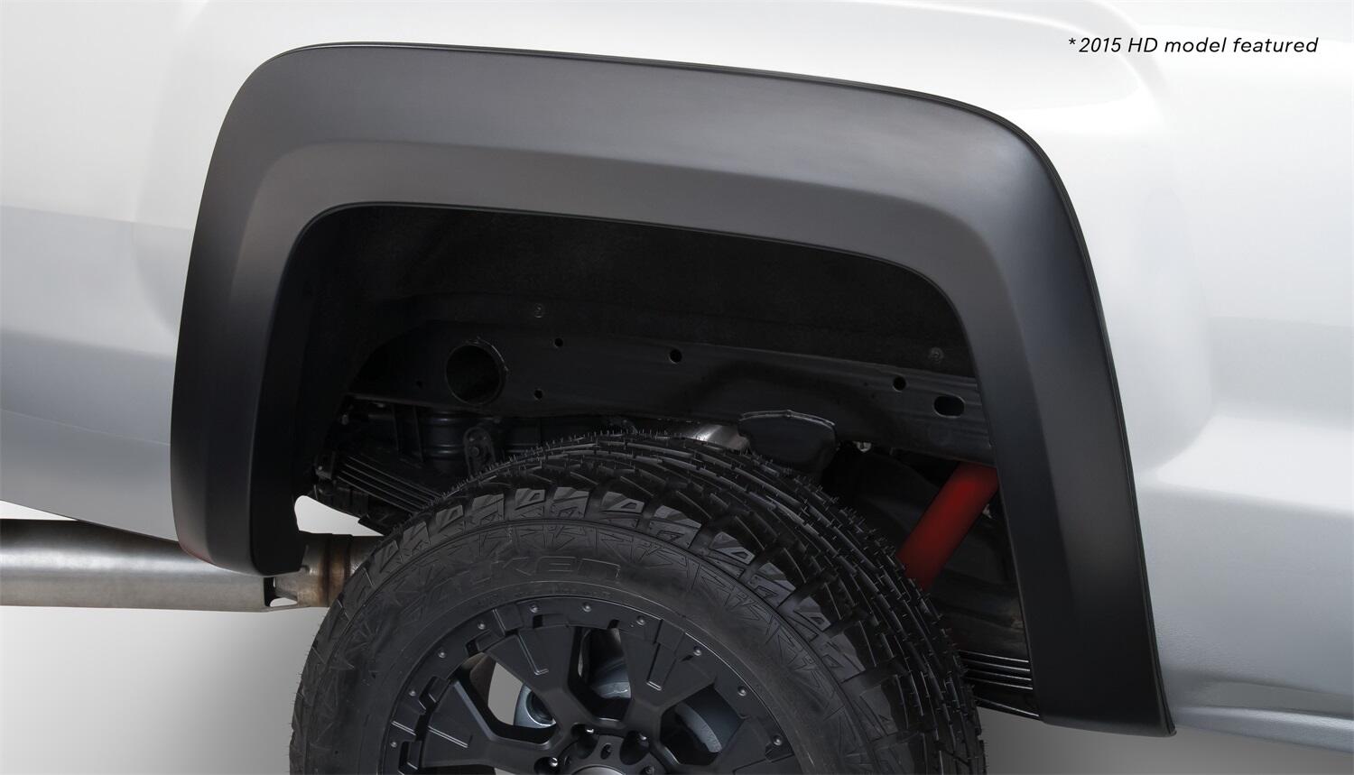 Black Extendafender Style Smooth Finish Rear Fender Flares For 2019 GMC Sierra 1500 Limited, 2014-2018 GMC Sierra 1500, 2015-2019 Sierra 2500HD/3500 Hd (Excludes Dually) Bushwacker