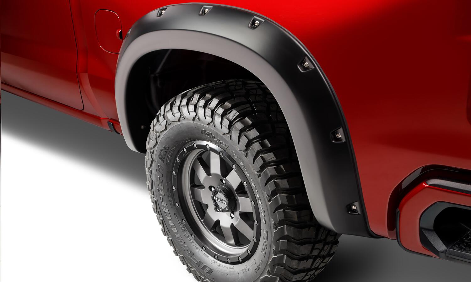 Black Pocket/Rivet Style Smooth Finish Rear Fender Flares For 2019-2026 Chevrolet Silverado 1500 Bushwacker