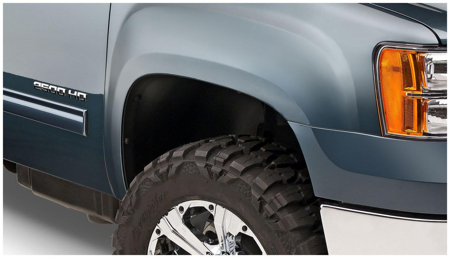 Black Boss Pocket/Rivet Style Smooth Finish Front Fender Flares For 2011-2014 Sierra 2500 Hd/3500 Hd Bushwacker