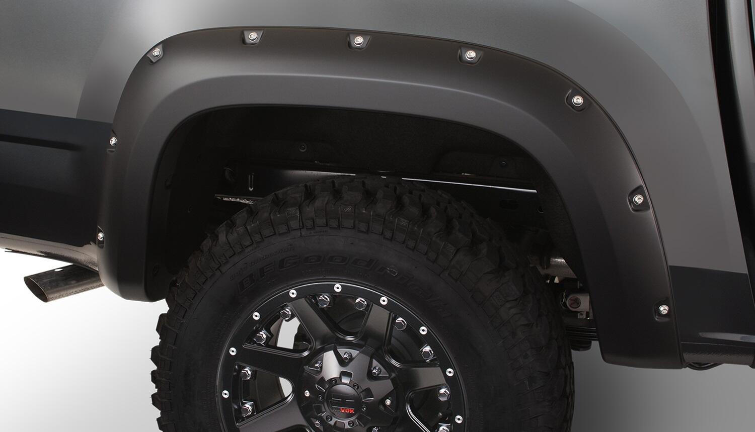 Black Pocket/Rivet Style Smooth Finish Rear Fender Flares For 2015-2022 Chevrolet Colorado W/61.7 Inch Bed Bushwacker