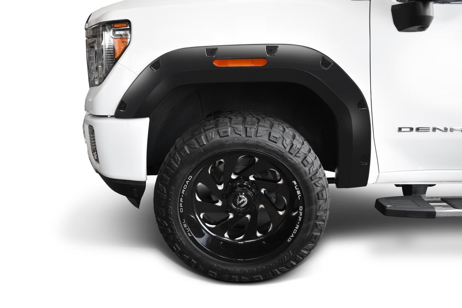 Black Pocket/Rivet Style Smooth Finish Front Fender Flares For 2021-2022 Chevrolet Colorado Bushwacker