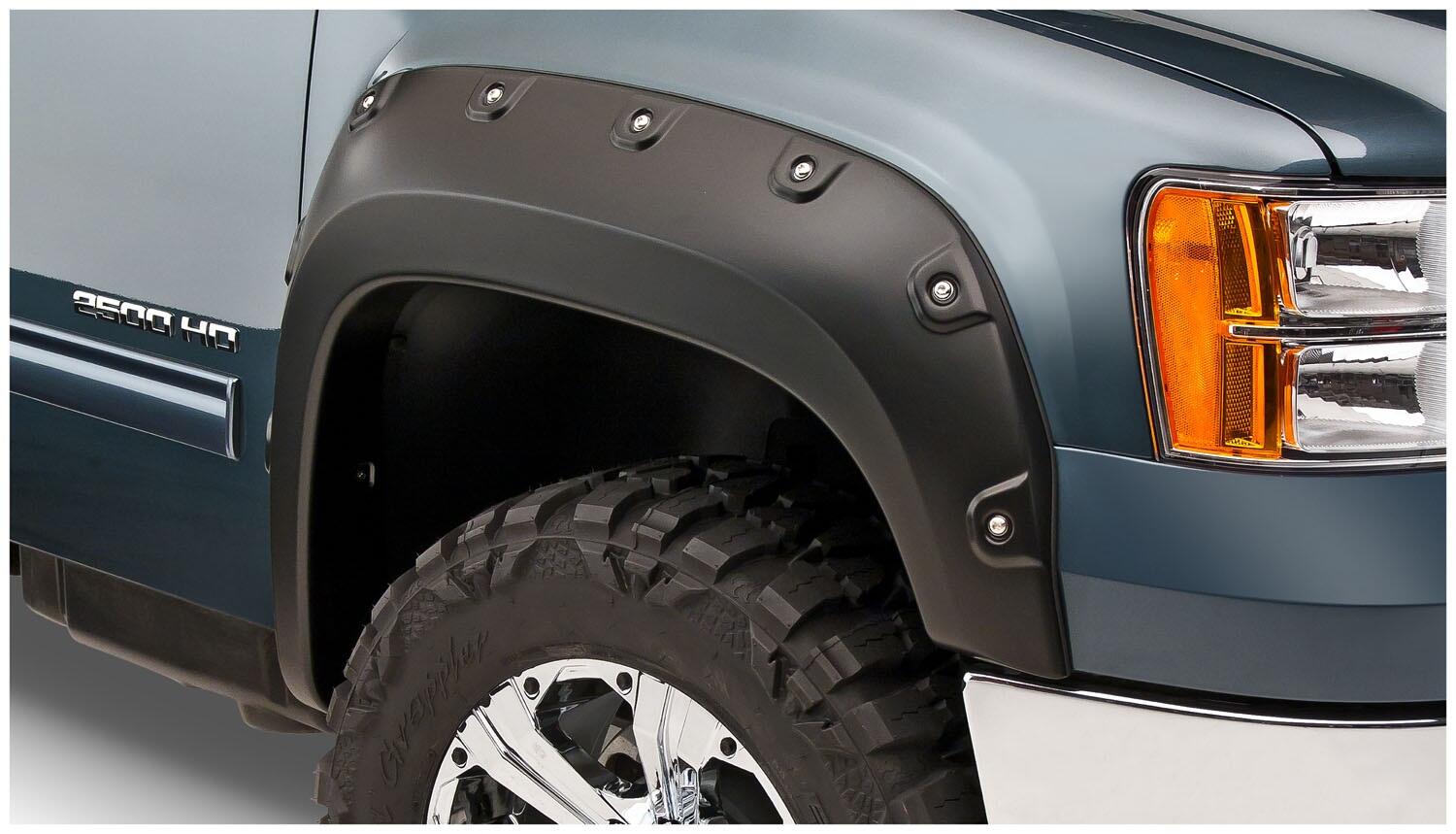 Black Boss Pocket/Rivet Style Smooth Finish 4-Piece Fender Flare Set For 2007-2010 GMC Sierra 2500 Hd/3500 Hd (Excludes Dually) Bushwacker