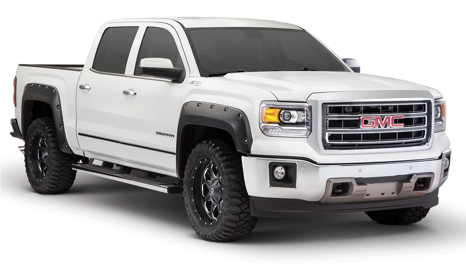 Black Pocket/Rivet Style Smooth Finish 4-Piece Fender Flare Set For 2014-2015 GMC Sierra 1500 Bushwacker