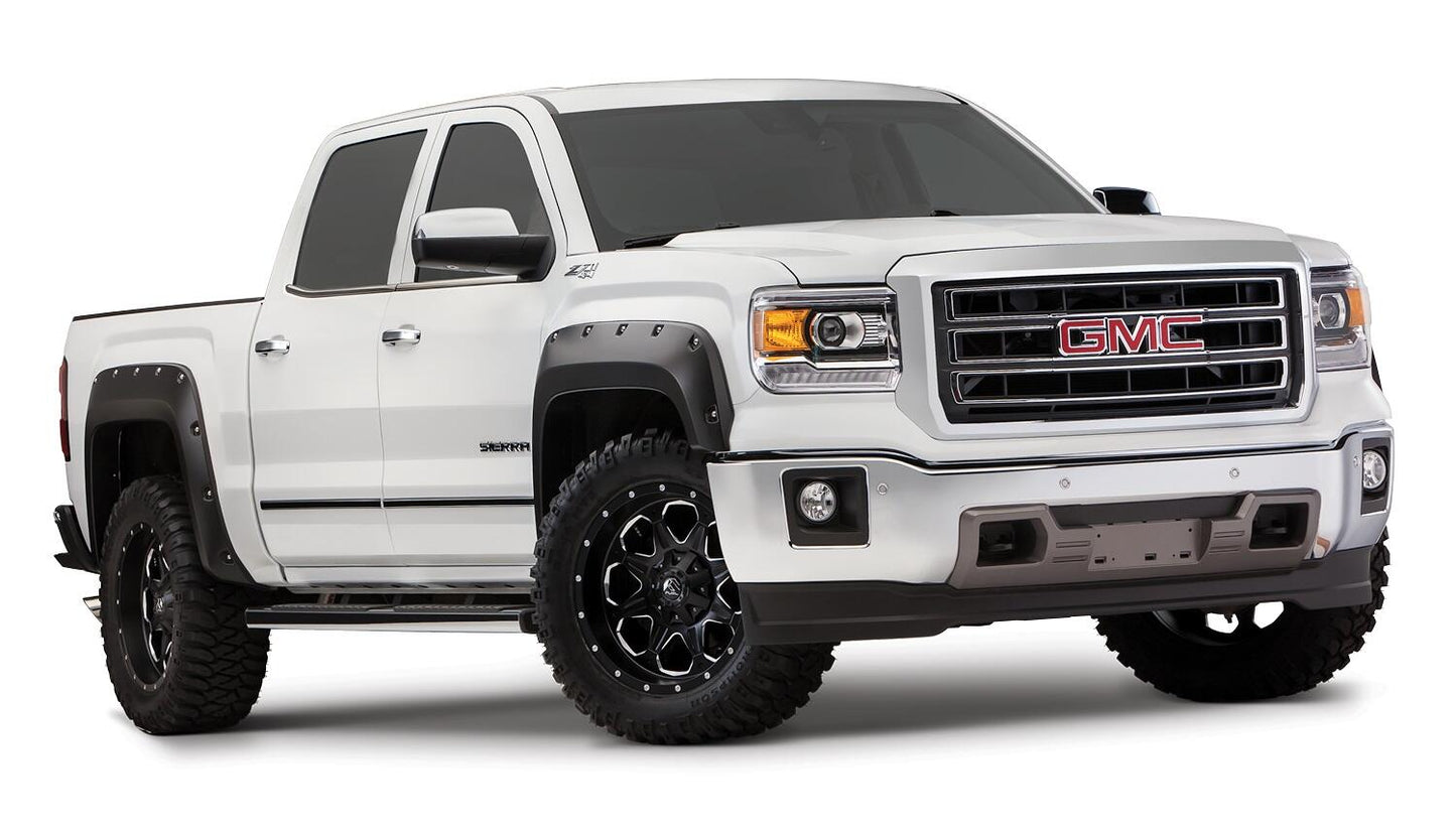 Black Pocket/Rivet Style Smooth Finish 4-Piece Fender Flare Set For 2014-2015 GMC Sierra 1500 Bushwacker
