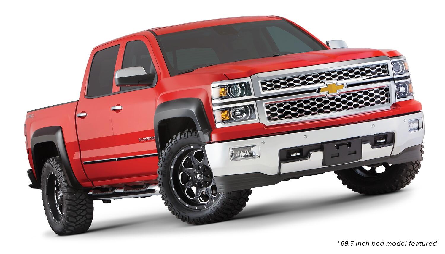 Black Extendafender Style Smooth Finish 4-Piece Fender Flare Set For 2019 Chevrolet Silverado 1500 Ld, 2014-2018 Silverado 1500, 2015-2019 Silverado 2500 Hd/3500 Hd Fits 78.8/97.8 Inch Bed Bushwacker