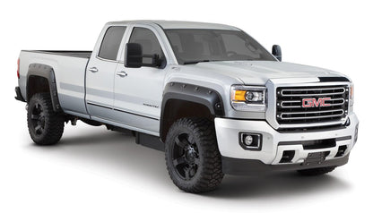 Black Boss Pocket/Rivet Style Smooth Finish 4-Piece Fender Flare Set For 2015-2019 GMC Sierra 2500 Hd/3500 Hd Bushwacker