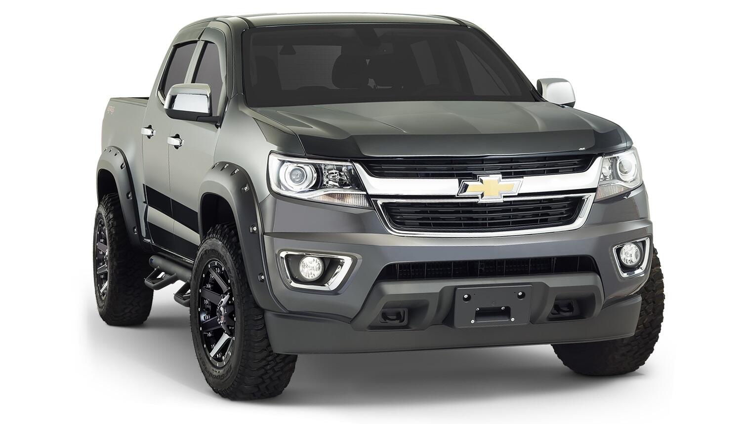 Black Pocket/Rivet Style Smooth Finish 4-Piece Fender Flare Set For 2015-2021 Chevrolet Colorado W/74 Inch Bed Bushwacker