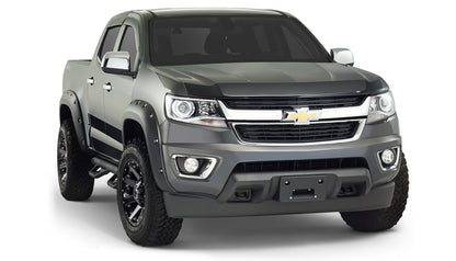 Black Pocket/Rivet Style Smooth Finish 4-Piece Fender Flare Set For 2015-2021 Chevrolet Colorado W/74 Inch Bed Bushwacker