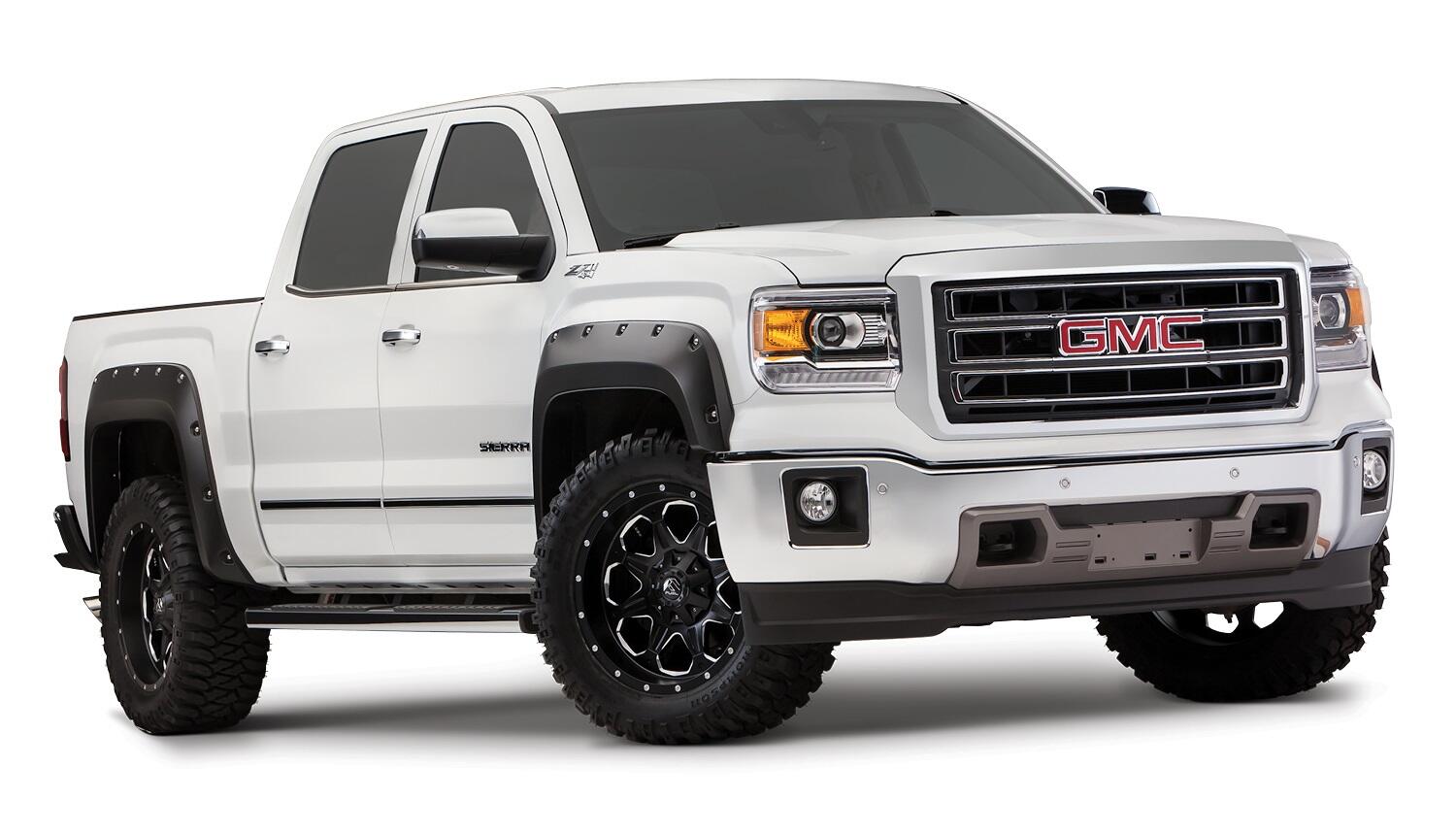 Black Pocket/Rivet Style Smooth Finish 4-Piece Fender Flare Set For 2016-2018 GMC Sierra 1500 (Incl Limited) Fits 69.3 Inch Bed Bushwacker