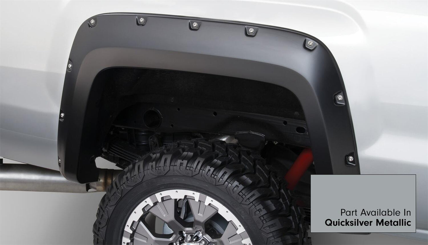 Pocket/Rivet Style Color Matched Quicksilver Metallic 4-Piece Fender Flare Set For 2016-2018 GMC Sierra 1500 Factory Mudflaps Must Be Removed Bushwacker