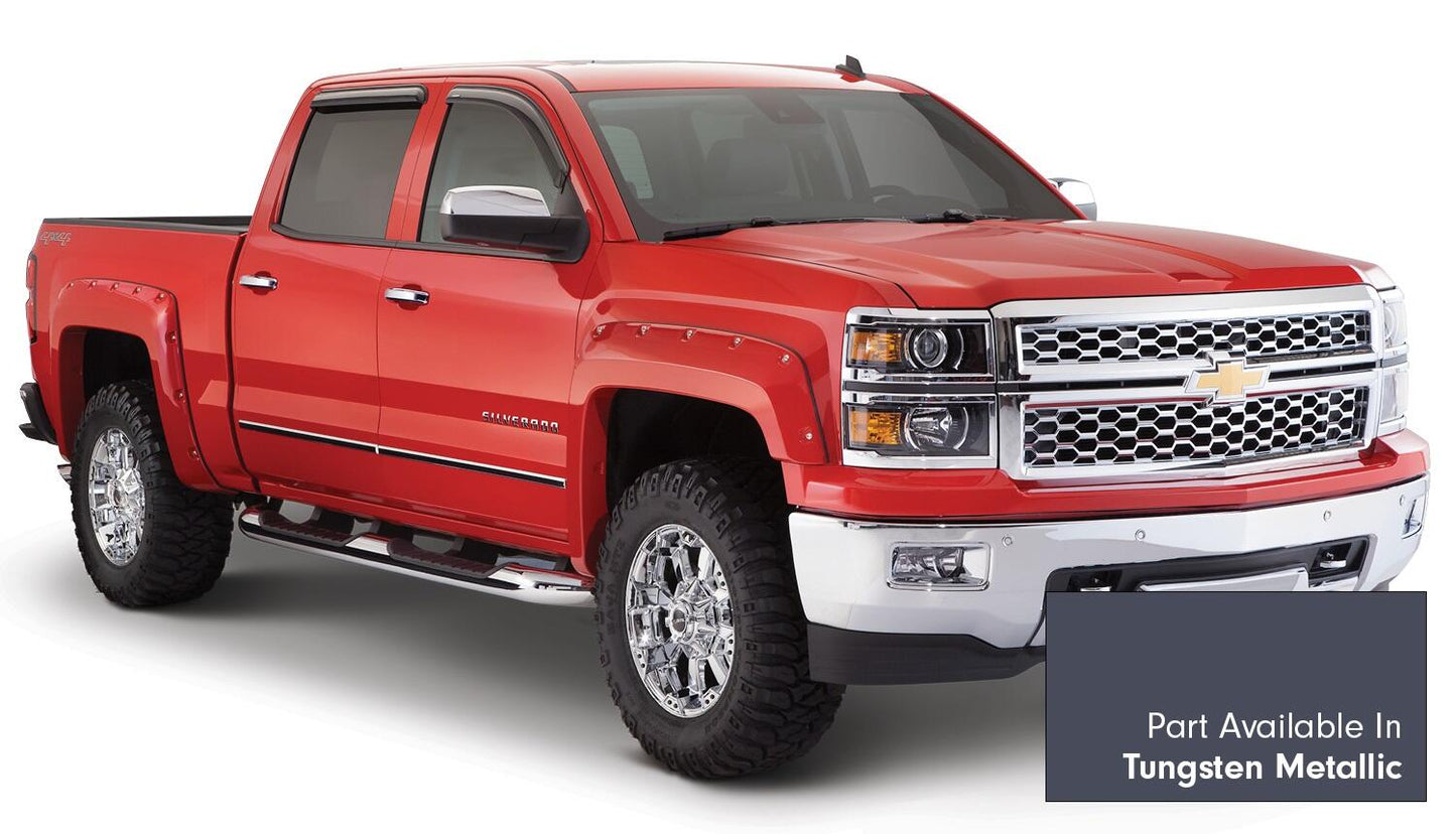 Pocket/Rivet Style Color Matched Abalone White Tricoat 4-Piece Fender Flare Set For 2016-2017 GMC Sierra 1500 Factory Mudflaps Must Be Removed Bushwacker