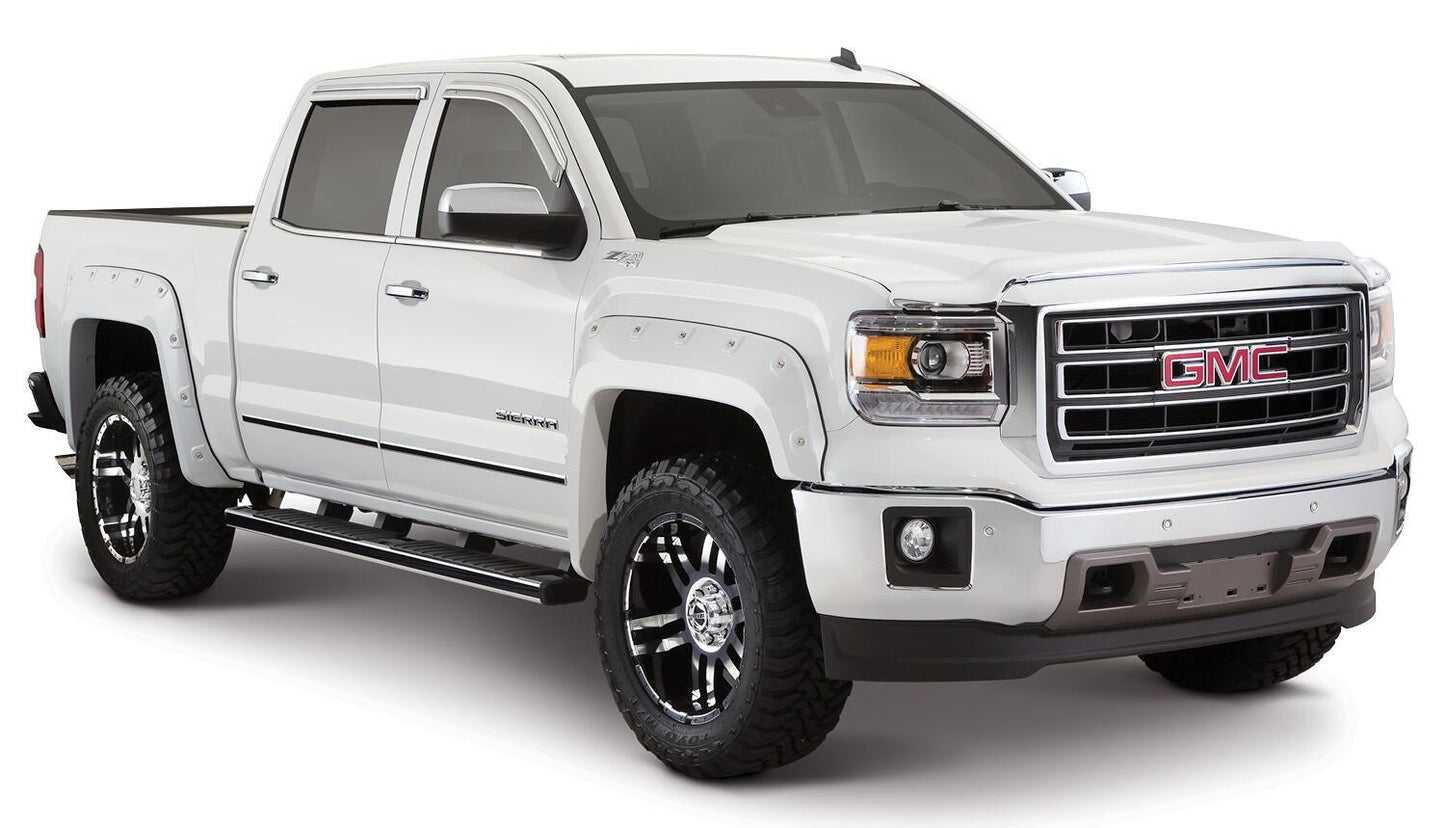 Black Boss Pocket/Rivet Style Smooth Finish 4-Piece Fender Flare Set For 2016-2018 GMC Sierra 1500 Fits 69.3 Inch Bed Bushwacker