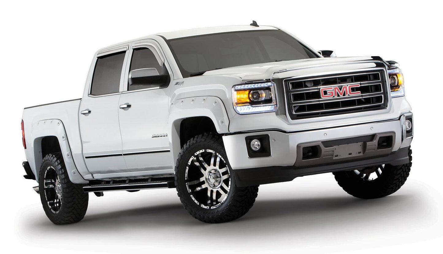 Black Boss Pocket/Rivet Style Smooth Finish 4-Piece Fender Flare Set For 2016-2018 GMC Sierra 1500 Fits 69.3 Inch Bed Bushwacker